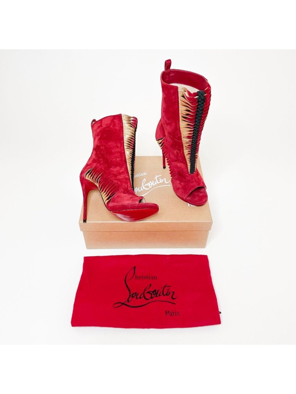Christian Louboutin Miss Circus 120 Boot EU 35.5 US 5.5 Red High Heel Cutout